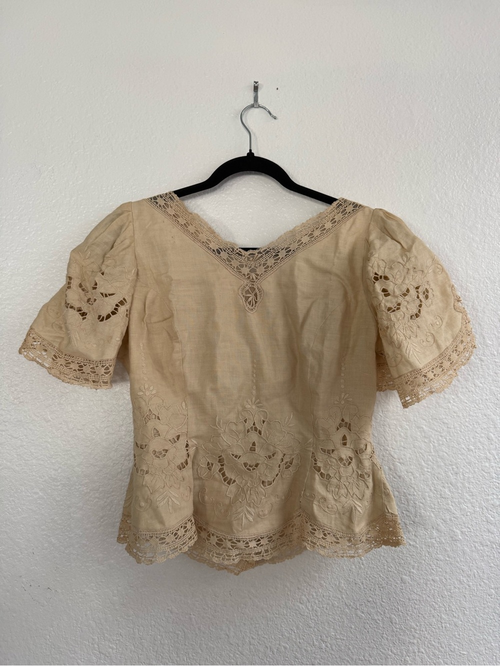 Vintage Marie St Clair 100% Linen Cutwork Lace Blouse Size 12